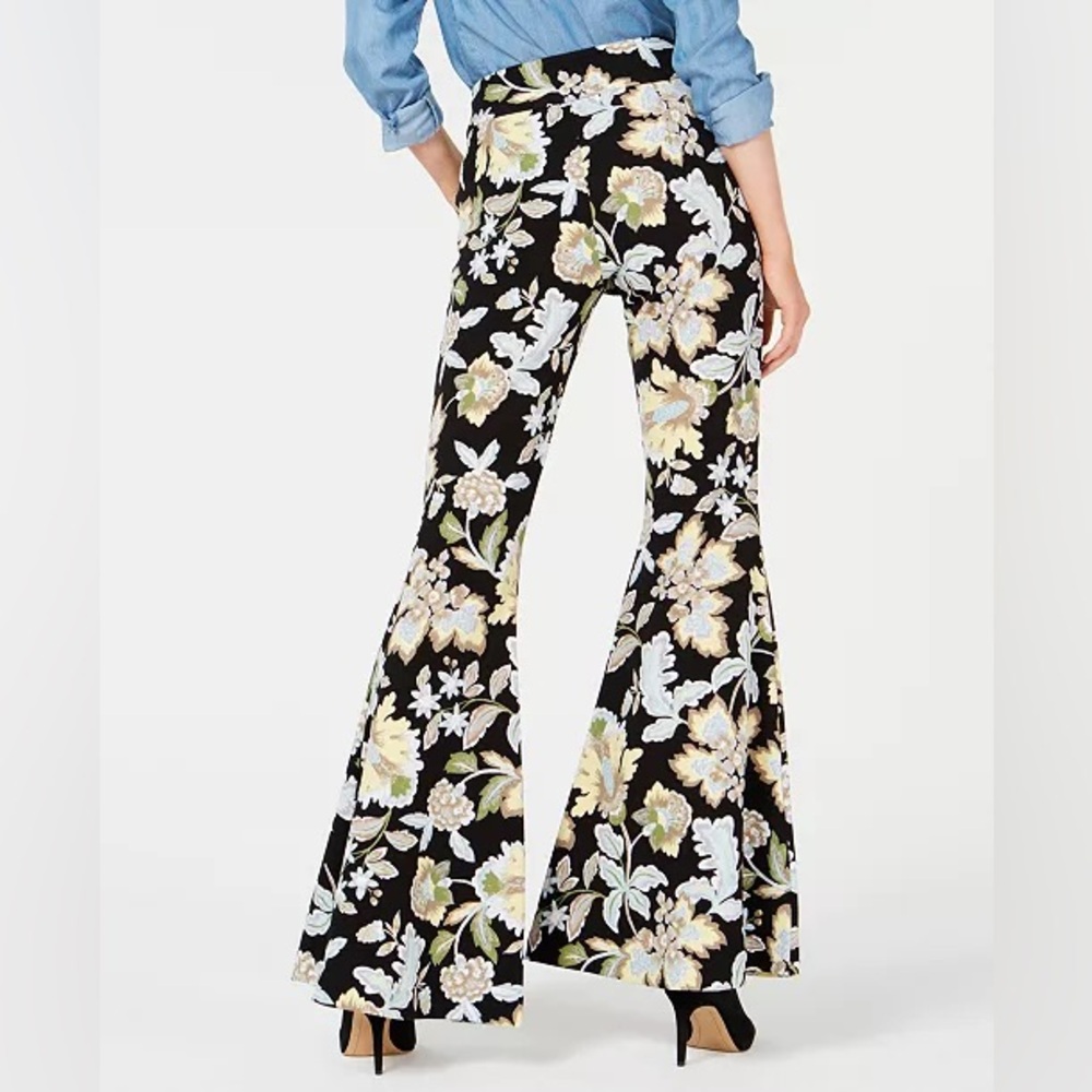 INC International Concepts Black Floral Printed Bell-Bottom Pants Trousers 4‎